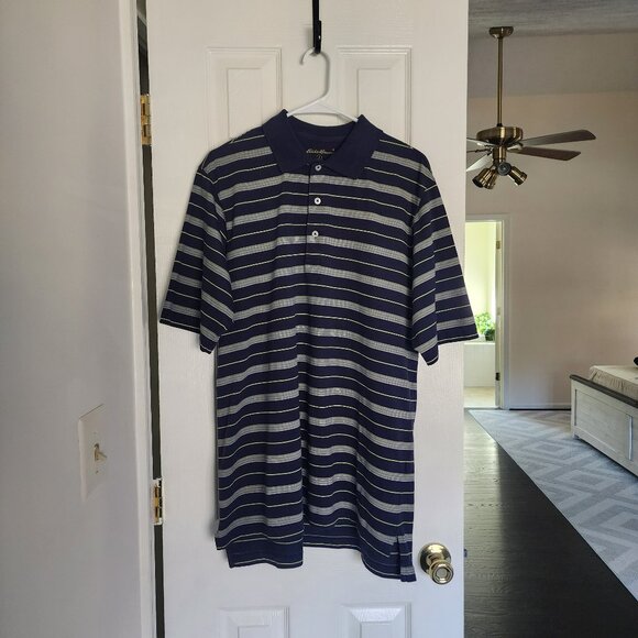 Eddie Bauer Other - Eddie Bauer Blue, White and Yellow Striped Polo - L Tall
